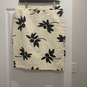 J. Crew Black and Cream Floral Pencil Skirt